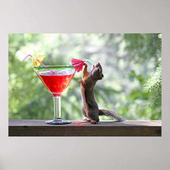 Affiches L'écureuil boit un cocktail à Happy Hour (Devant)