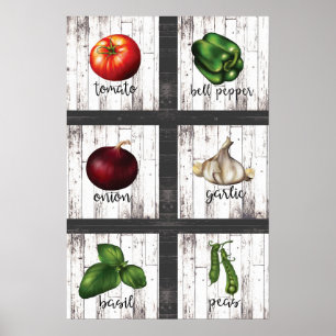Affiches Légumes et herbes Rustique Moderne Cuisine Mur Art