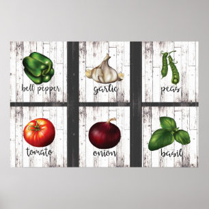 Affiches Légumes et herbes Rustique Moderne Cuisine Mur Art