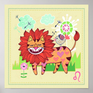 Affiches Leo Lion Cat Zodiac Nursery Imprimer