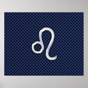 Affiches Léo Zodiac Sign on Navy Blue Carbon Fiber Print