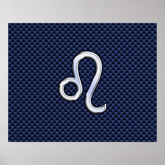 Affiches Léo Zodiac Sign on Navy Blue Carbon Fiber Print (Devant)