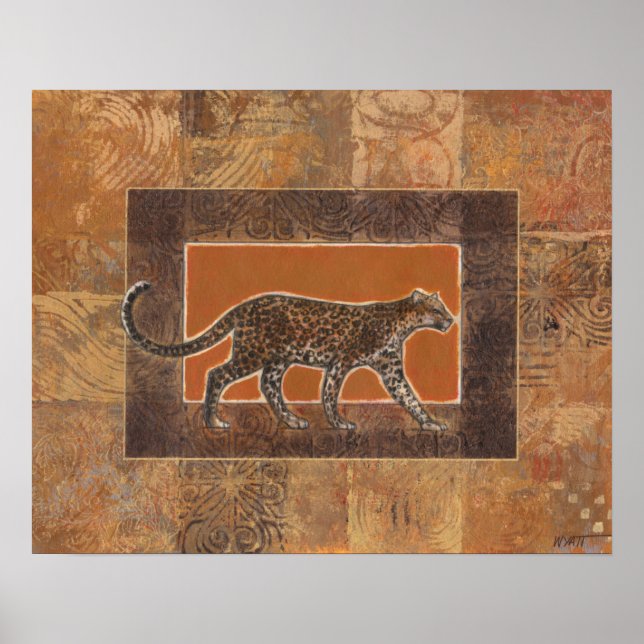 Affiches Leopard sur Orange et Arrière - plan Brown (Devant)