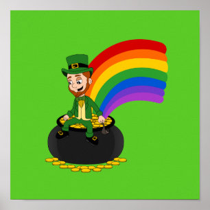 Affiches Leprechaun de dessin animé assis sur une casserole