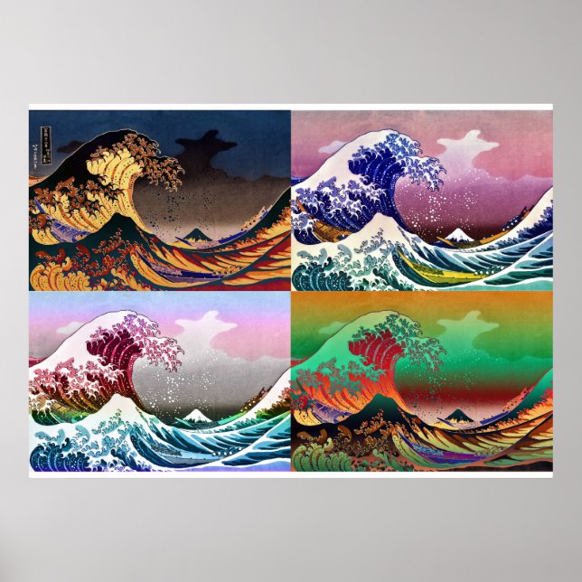 Affiches Les 4 grandes vagues de Kanagawa (Devant)