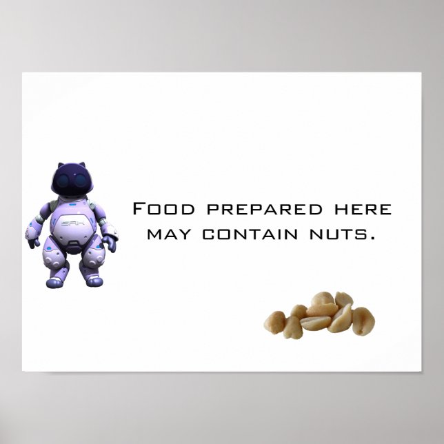 Affiches Les aliments préparés ici peuvent contenir des noi (Devant)