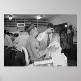 Affiches Les années 1940 d'expérience de coiffeur de fils