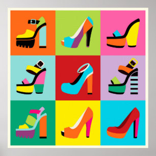 Affiches Les chaussures féminines colorées d'art de bruit
