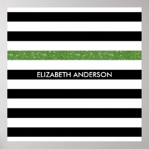 Affiches Les couleurs modernes de Black Stripes FAUX Green 