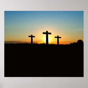 Affiches Les croix de crucifixion au coucher du soleil