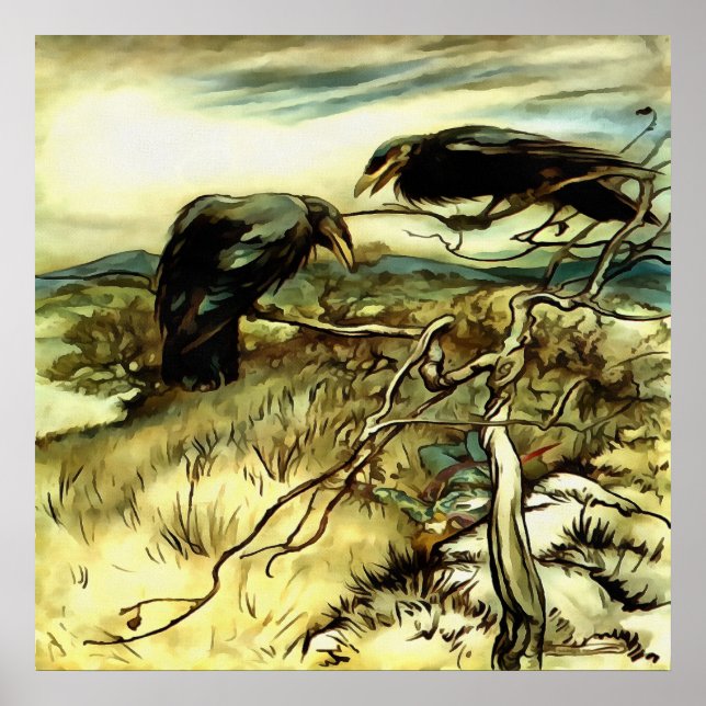 Affiches Les deux corbeaux ou corbies Twa font un mane (Devant)