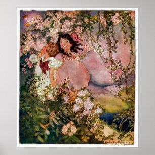 Affiches Les enfants jouent dans l'affiche du printemps heu