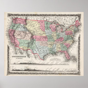 Affiches Les Etats-Unis tracent 1859 (37" X30") cartes 1859