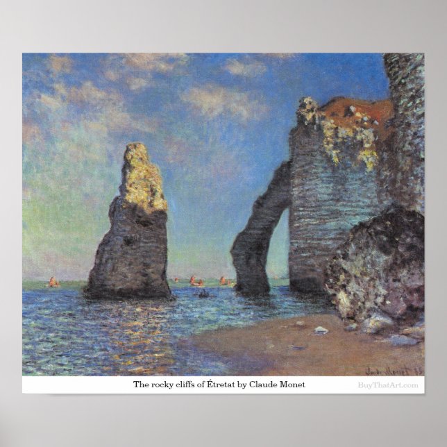 Affiches Les falaises rocheuses d'Étretat par Claude Monet (Devant)