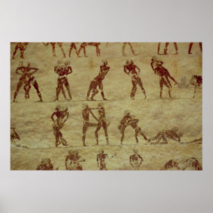 Affiches Les lutteurs, détail de la peinture murale du tomb
