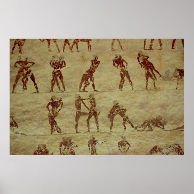 Affiches Les lutteurs, détail de la peinture murale du tomb (Devant)