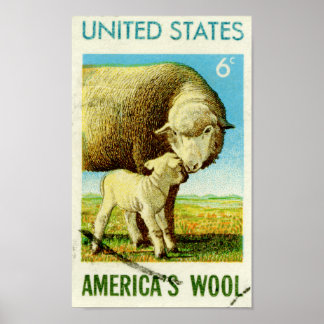 Affiches Les moutons rétro en laine de l'Amérique