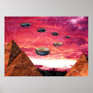 Affiches Les OVNI survolent les pyramides aliens
