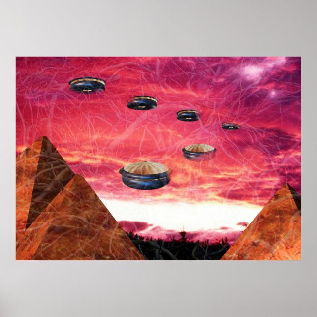 Affiches Les OVNI survolent les pyramides aliens (Devant)