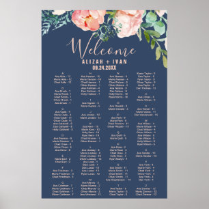Affiches Les pivoines romantiques   Carte de siège alphabét