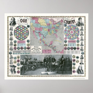Affiches Les Présidents Map - 1859 des Etats-Unis