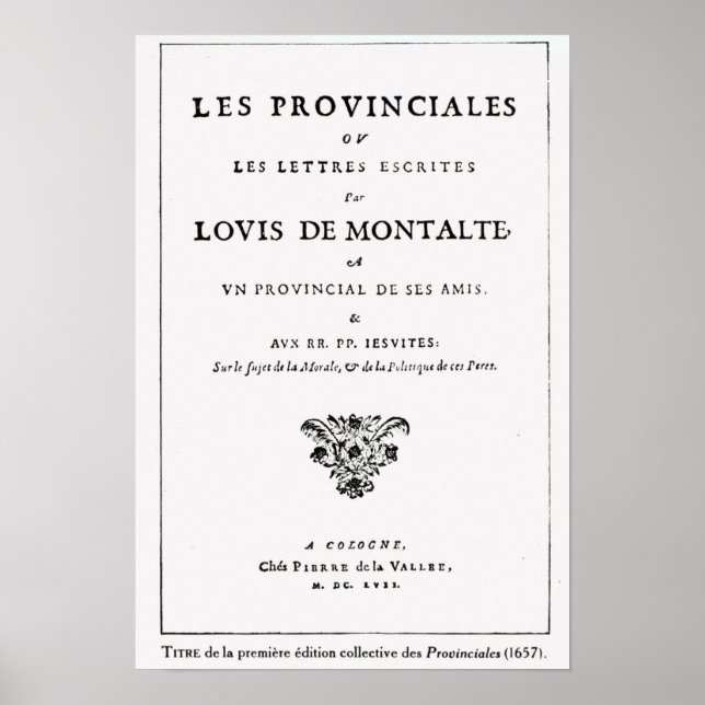 Affiches Les Provinciales' par Blaise Pascal (Devant)