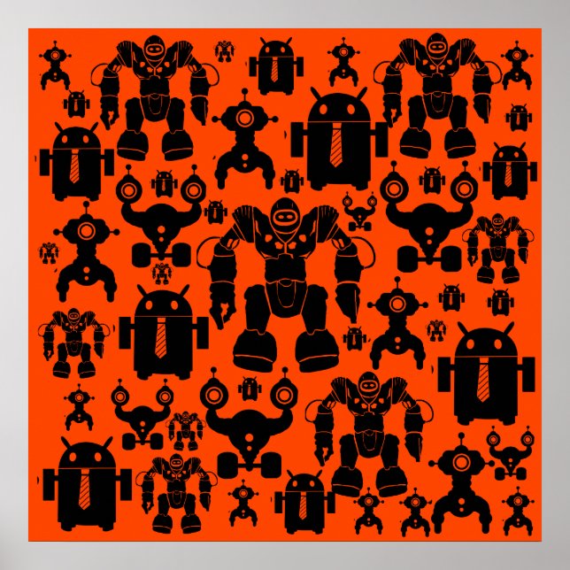 Affiches Les robots Régler Fun Robot Silhouettes Orange Rob (Devant)
