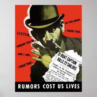 Affiches Les rumeurs nous coûtent la vie — 2ÈME GUERRE MOND