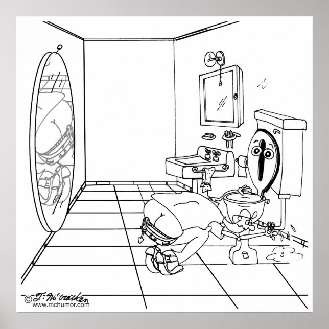 Affiches Les toilettes sont gênées par la fissure d’un plom (Devant)