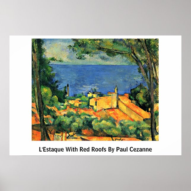 Affiches L'Estaque With Red Roofs By Paul Cezanne (Devant)