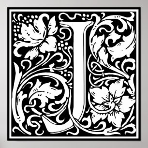 Affiches Letter J Medieval Monogram Vintage Initial