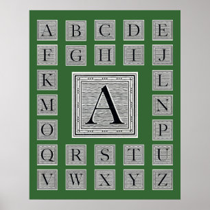 Affiches Lettre bloc "A" Woodblock Initial