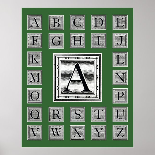 Affiches Lettre bloc "A" Woodblock Initial (Devant)
