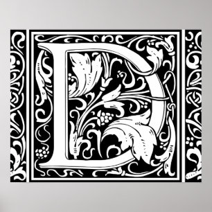 Affiches Lettre D Monogramme Art Nouveau Médiéval