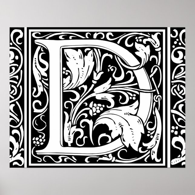 Affiches Lettre D Monogramme Art Nouveau Médiéval (Devant)