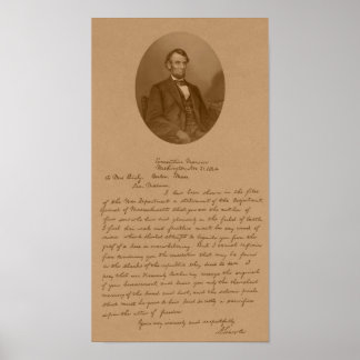 Affiches Lettre d'Abraham Lincoln à Mme Bixby