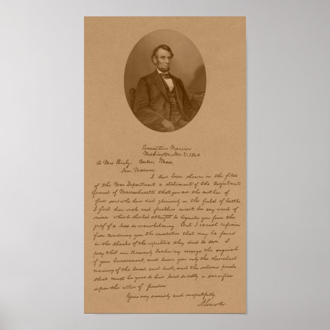 Affiches Lettre d'Abraham Lincoln à Mme Bixby (Devant)