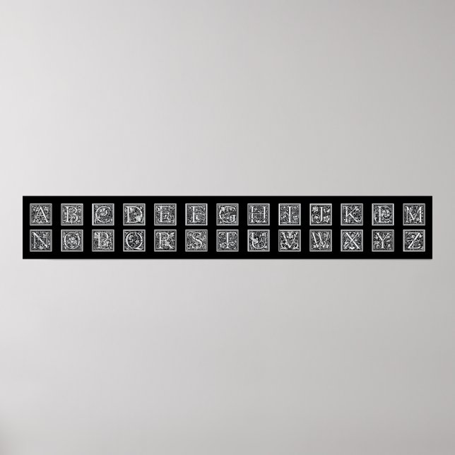 Affiches Lettre décorative ancienne en bois Alphabet (Devant)