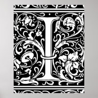Lettre I Monogramme médiéval Art Nouveau