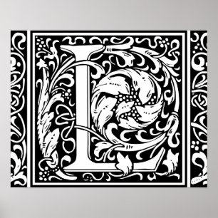 Affiches Lettre L Monogramme Médiéval Vintage Initiale