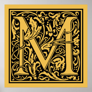 Affiches Lettre M Monogramme Médiéval Vintage Initiale