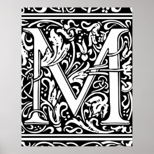 Affiches Lettre M Monogramme Médiéval Vintage Initiale