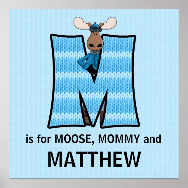 Affiches LETTRE MOOSE Bleue M CHAMBRE BÉBÉ (Devant)