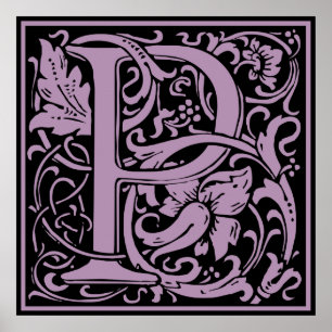 Affiches Lettre P Monogramme Médiéval Initiale Vintage
