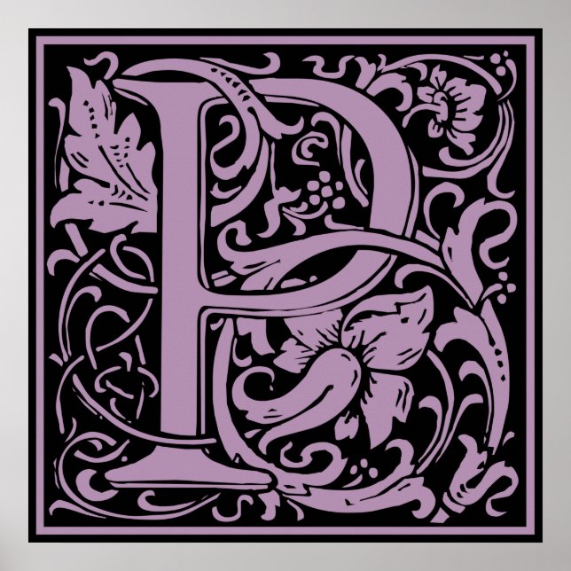 Affiches Lettre P Monogramme Médiéval Initiale Vintage (Devant)