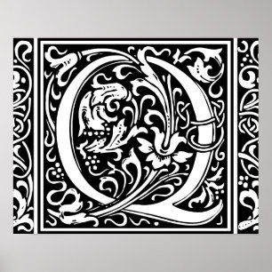 Affiches Lettre Q Monogramme Art Nouveau Médiéval