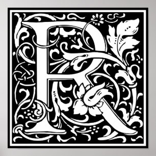 Affiches Lettre R Monogramme Art Nouveau Médiéval