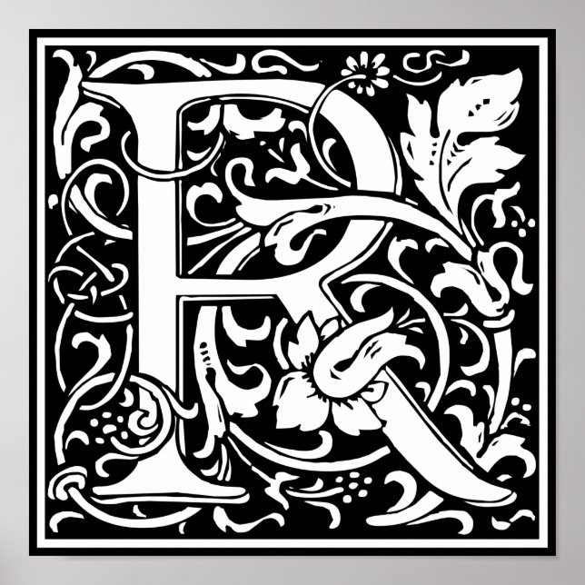Affiches Lettre R Monogramme Art Nouveau Médiéval (Devant)