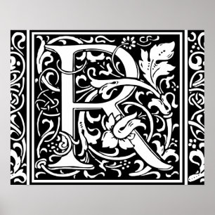 Affiches Lettre R Monogramme Art Nouveau Médiéval