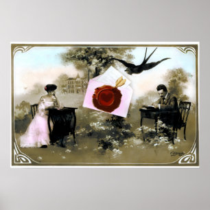 AFFICHES LETTRE ROMANTIQUE DE LA SAINT-VALENTIN, SCEAU DE C